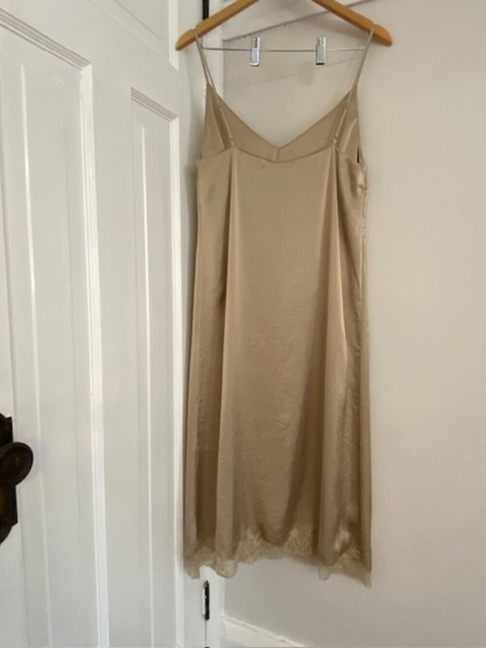 Wilfred Aritzia Satin Slip Dress with Lace Medium Midi Pale Gold - Picture 6 of 16